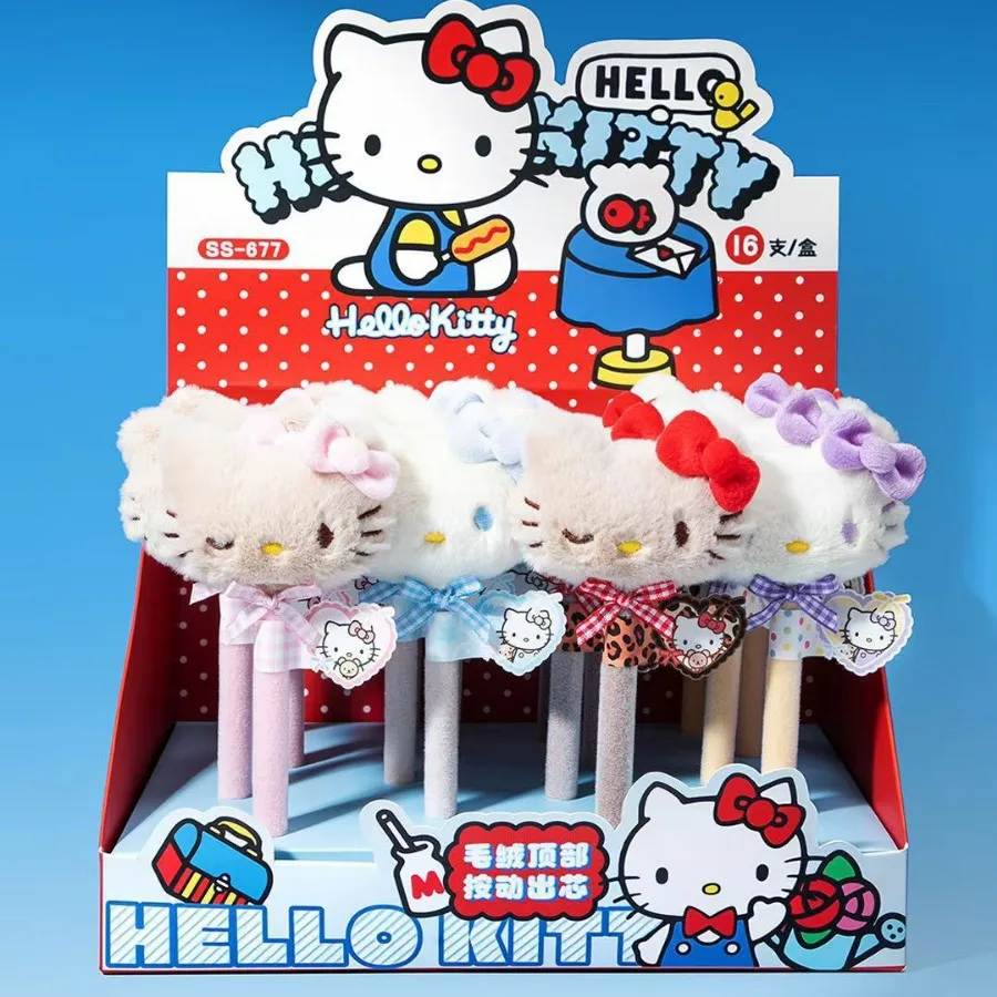 카와이 산리오 헬로 키티 플러시 인형 펜 크리 에이 티브 블랙 볼펜 귀여운 애니메이션 문구 학생 학교 용품 소녀 선물