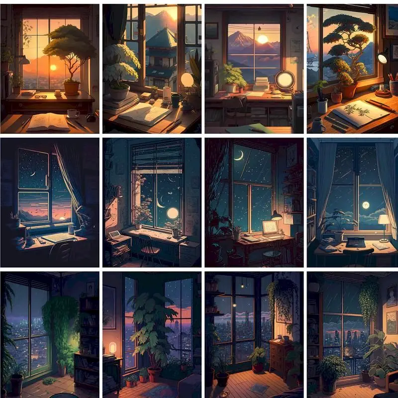 

GATYZTORY Diy Painting By Numbers For Adults Starter Kit Moon Night Landscape Modern Picture By Numbers Acrylic Paint Handwork G