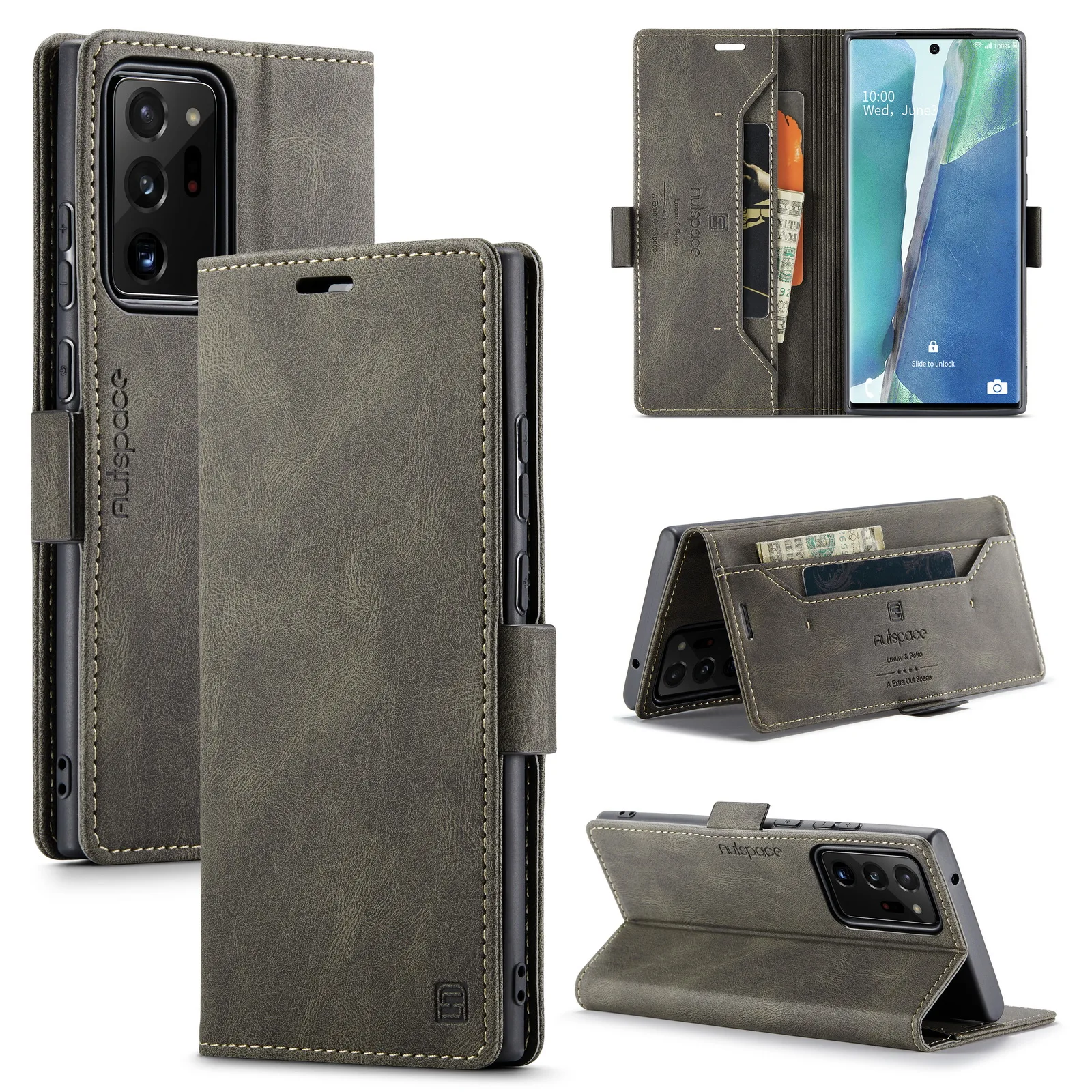 Роскошный кожаный чехол AUTSPACE в стиле ретро для Galaxy Note 20 Ultra Note 10 Plus, флип-чехол с RFID-блокировкой и магнитной застежкой