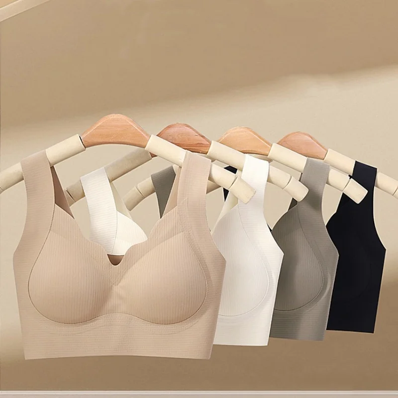 Seamless Comfort Bras for Women Tank Style Bra Removable Pads Wireless Bralette Solid Ribbed Daily Underwear Sexy Lingerie M-XXL 5