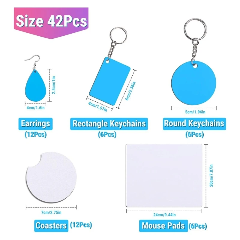 DIY Blank Keychain Drop Earrings Heat Transfer Mouse Pad Coasters Color Tassels