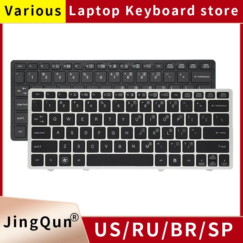 New US Russian Laptop Keyboard For HP Elitebook 2560 2560P 2570 2570P With Black Silvery Frame Replace Notebook Keyboard