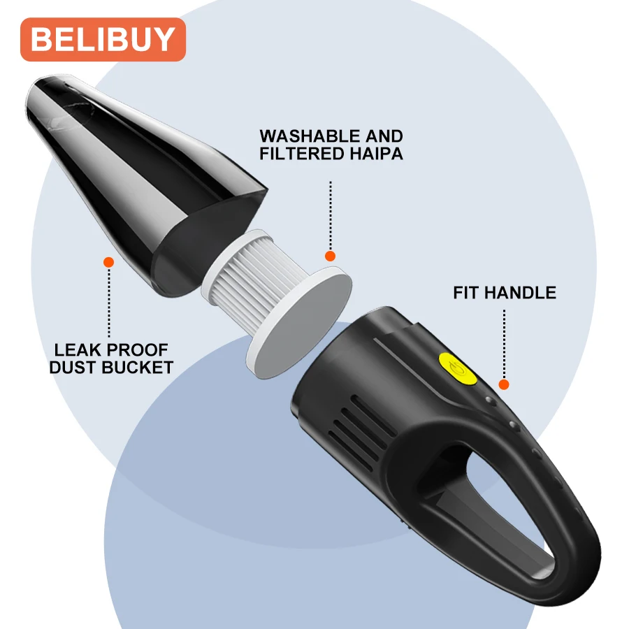 BELIBUY Handheld Car Vacuum Cleaner High-power Vacuum Cleaner Home Office Cleaning Machine Carpet Cleaner Cordless Cleaner 5