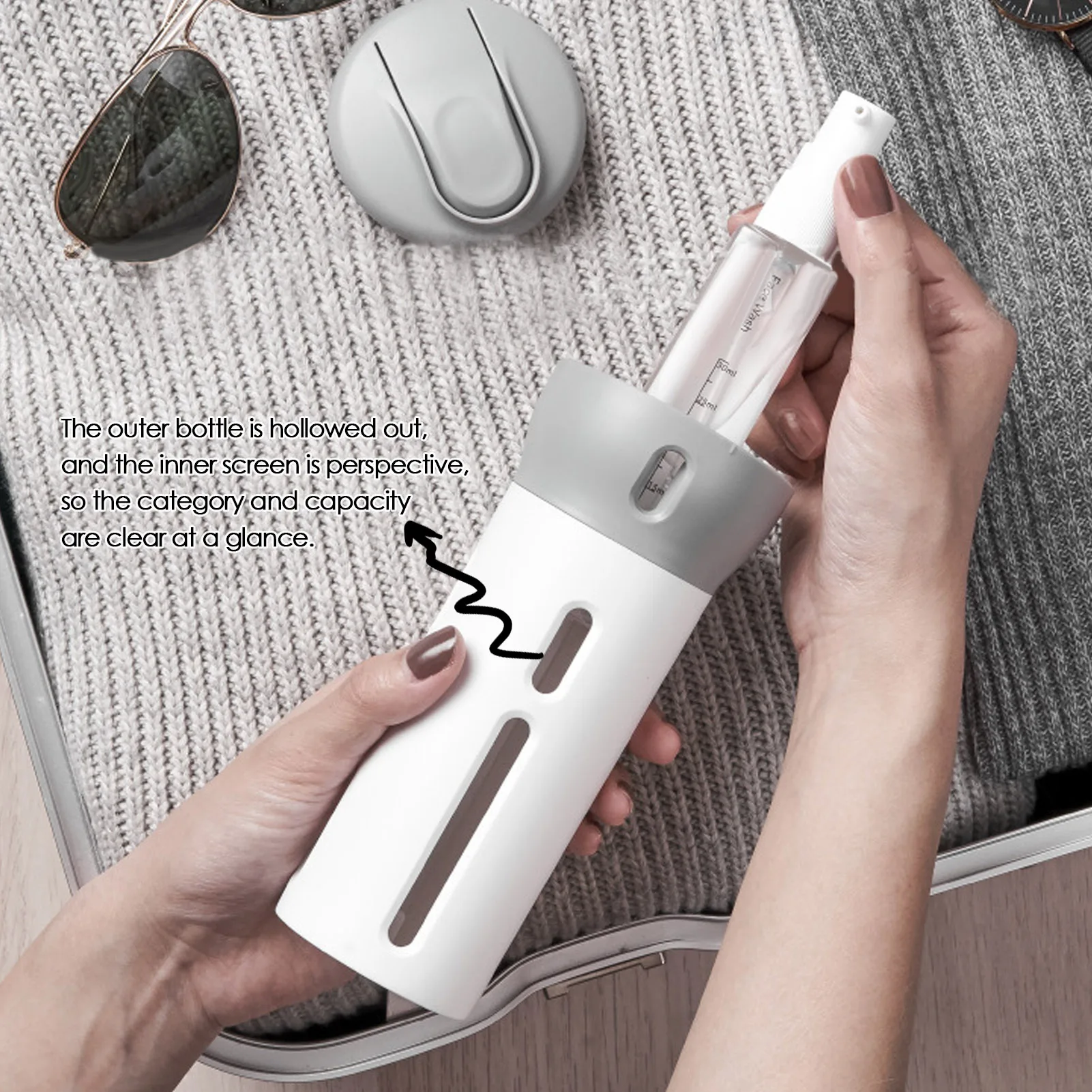 4 in 1 40ml Portable Travel Liquid Dispenser Bottle Empty Sub-bottle Press Container Bottles Perfume Shampoo Conditioner Lotion