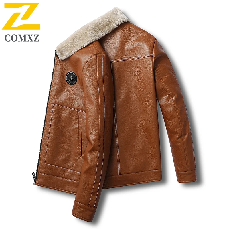 ​Men  Leisure Sports Jacket Winter Thickened Fleece Lined Waterproof Stand Collar Motorcycle Biker Style Warm Cold Weather​ Coat