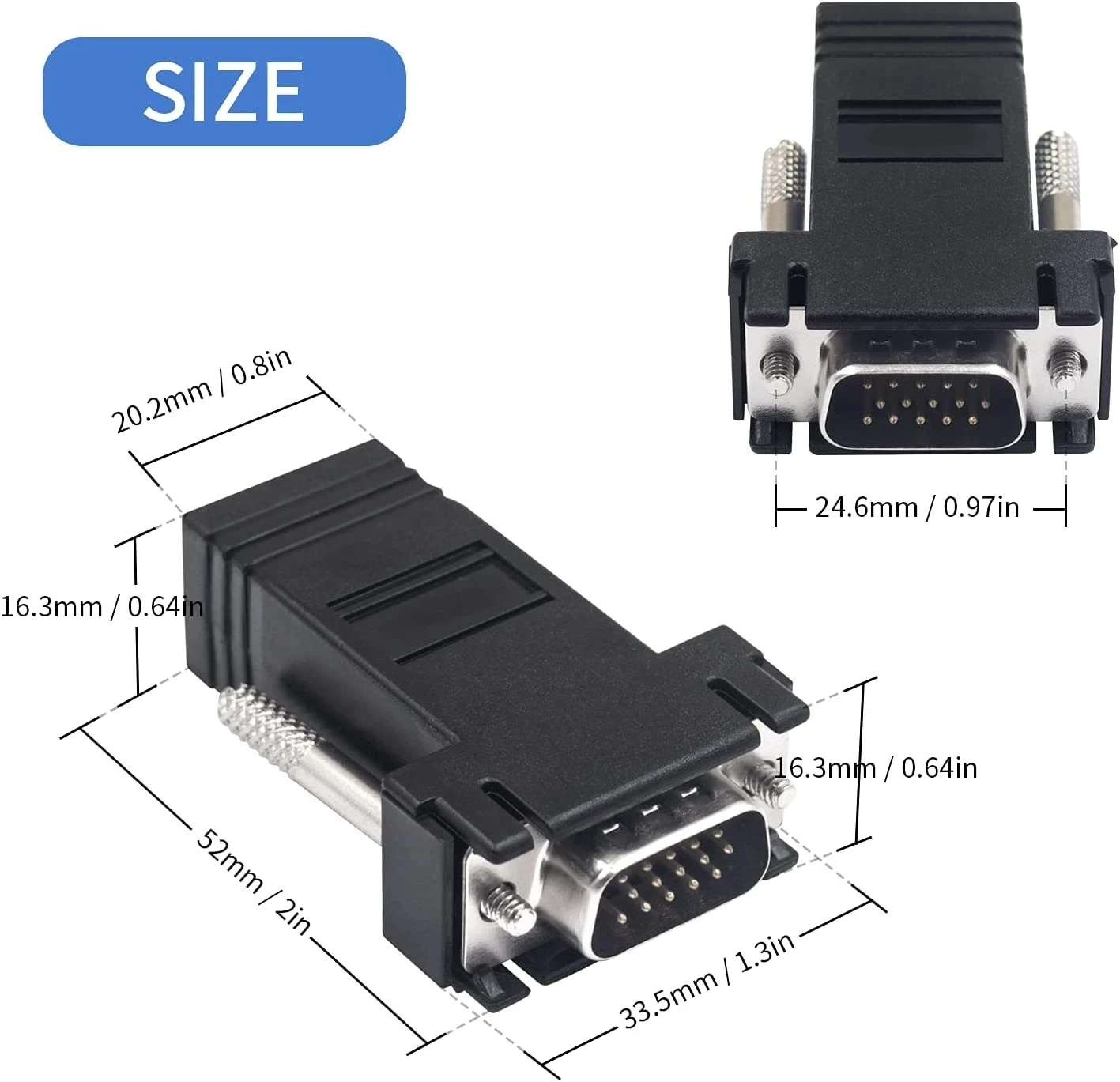 VGA Extender Male to LAN CAT5e/6 RJ45 Network Ethernet Cable to 20M VGA Female Male Adapter for PC Laptop Computer Projector