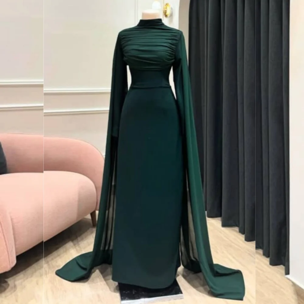 Robe longue en Jersey plissée, ligne a, col haut, sur mesure, pour occasions de bal, classique, exquise, formelle