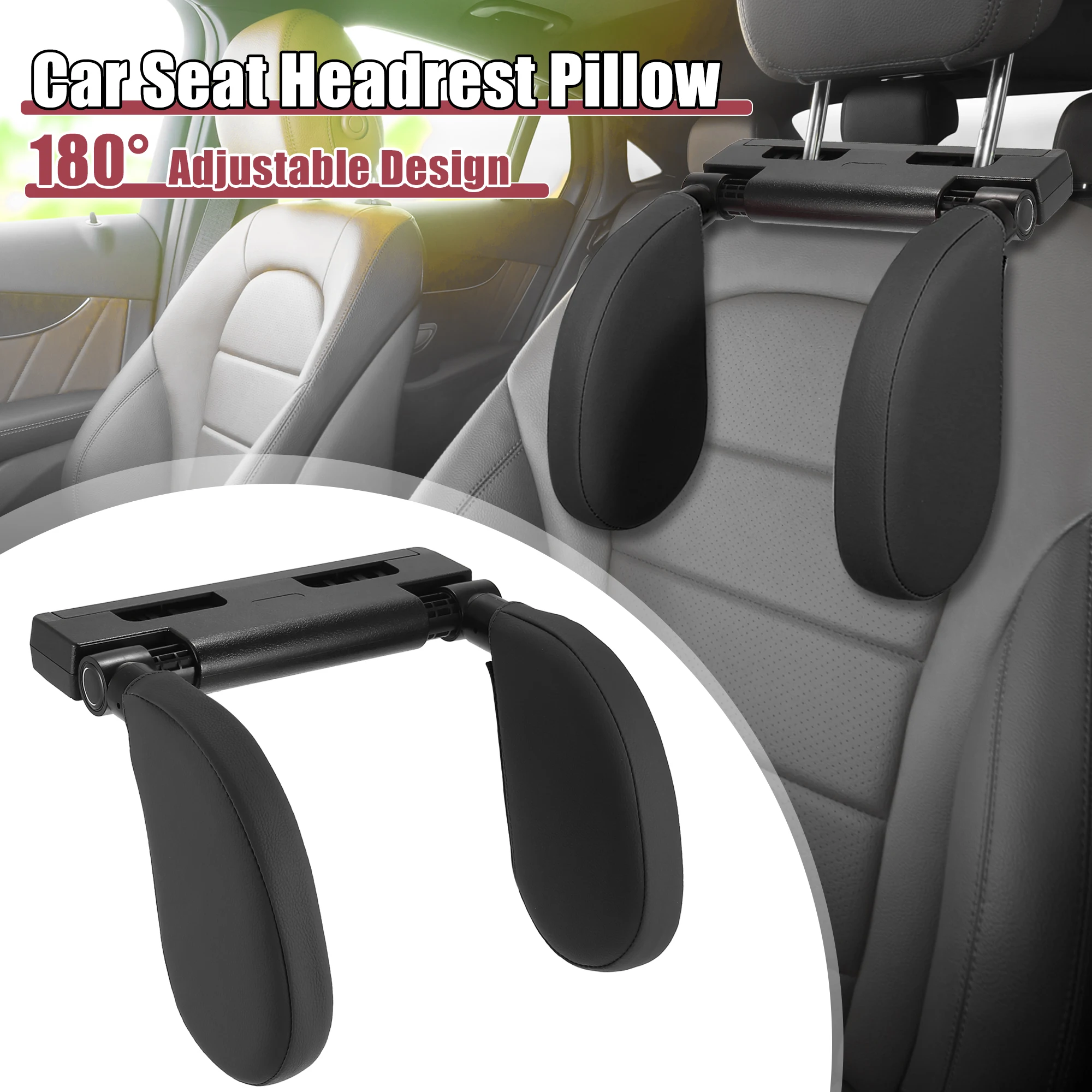 

Uxcell Car Seat Headrest Pillow Adjustable PVC Leather Universal Car Neck Shoulder Sleeping Travel Headrest Support Cushion