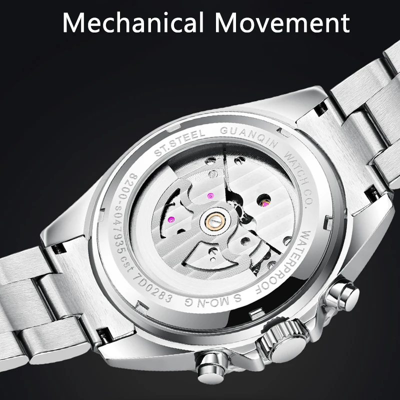 GUANQIN Orologio meccanico automatico originale da uomo, 42 mm, quadrante grande, scheletro, data, settimana, orologi da polso da uomo di lusso di alta marca_voghion.com