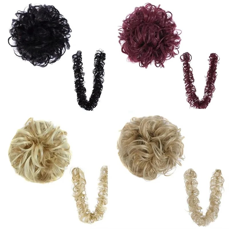 Synthetic Messy Bun Hair Piece Curly Wavy Hair Bun Scrunchies Long Ponytail Extensions Ponytail DIY Wrap Around Bun Hair