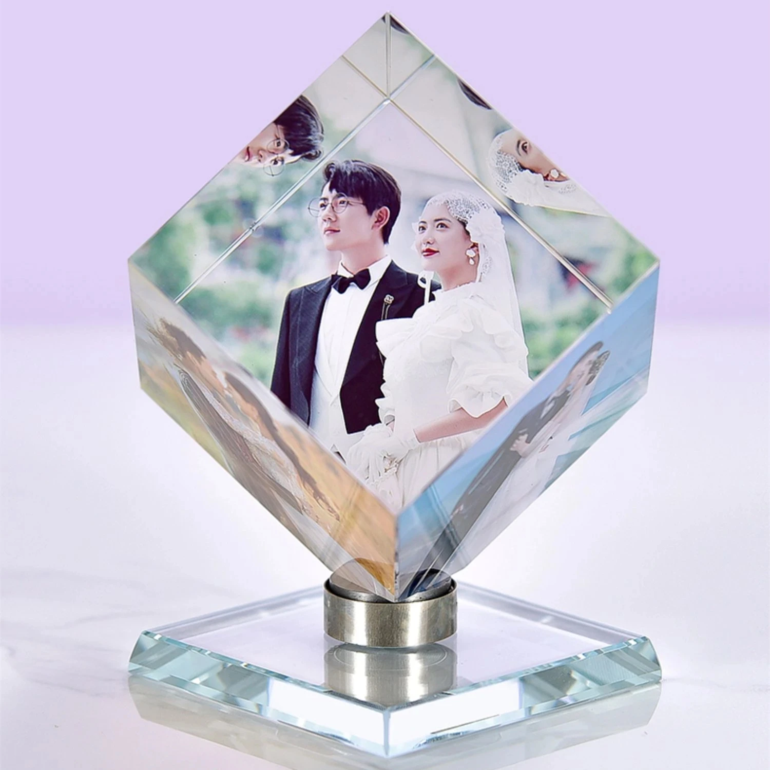 Photo Frame Family Rotating Crystal Cube Picture Album Personalized Anniversary Couples Gift With Your Own Photo