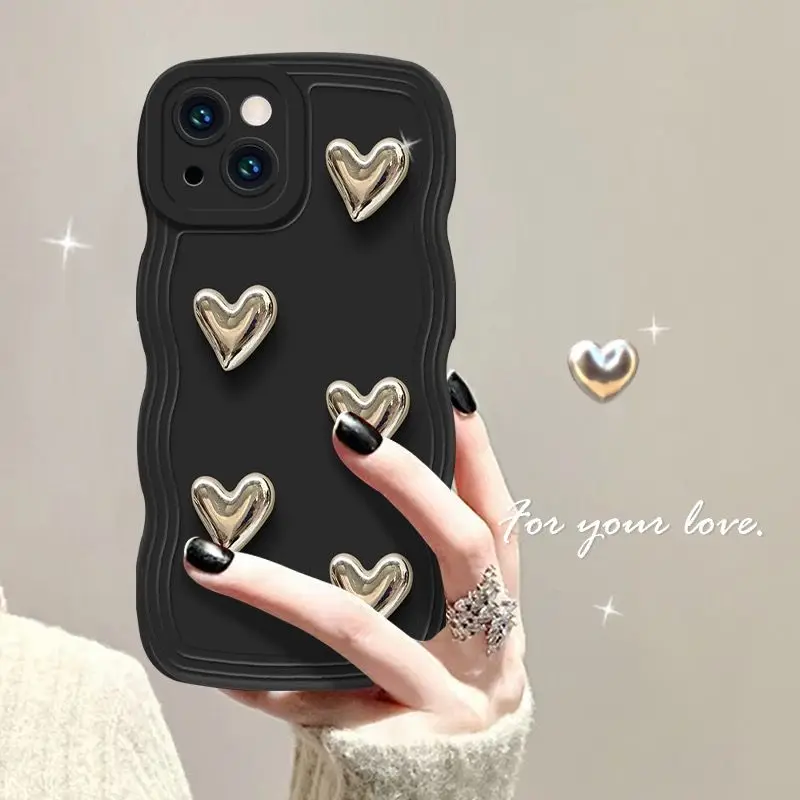 Charming 3D Love Heart Soft Silicone Phone Case with Lens Protection