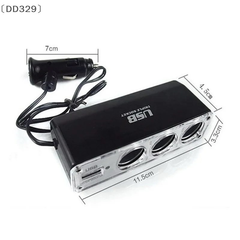 〔DD329〕Car Cigarette Lighter Multi Socket 3 Way + USB Port Charger Adapter DC 12V Witty Vehicle Power Distributor