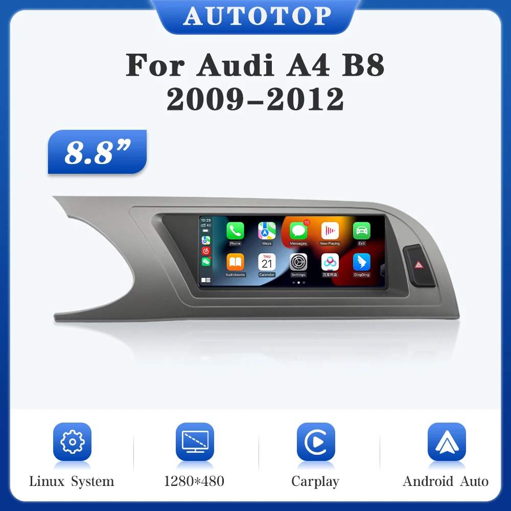 AUTOTOP 8.8" Touchscreen Linux Car Radio Wireless CarPlay for Audi A4 B8 2009-2012 Wireless Android Auto Navigation Mirrorlink
