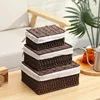 Handwoven Storage Box Rattan Storage Baskets with Lid Wicker Desktop Sundries Cosmetics Organizer Clothes Snack Toys Storage Box 3