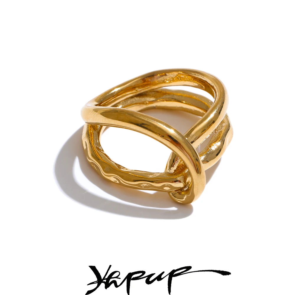 Yhpup 6789# Distinctive Stainless Steel Metal Geometric Fashion Ring for Women