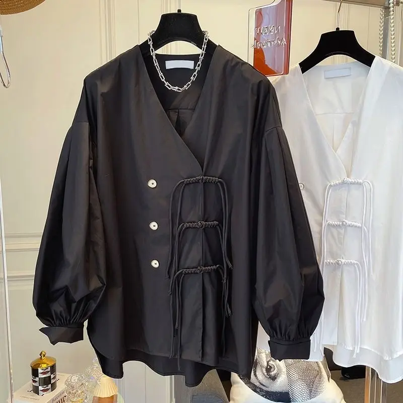 

Designer V-neck National Style Supan Button Shirt Women's Design Sense Small Top Spring 2023 shirt