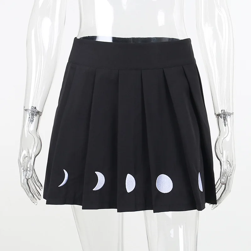 Black Punk Embroidered Pleated Skirt Gradient Personality High Waist Embroidered Skirt Short Skirt Women's tennis skirt Skirts
