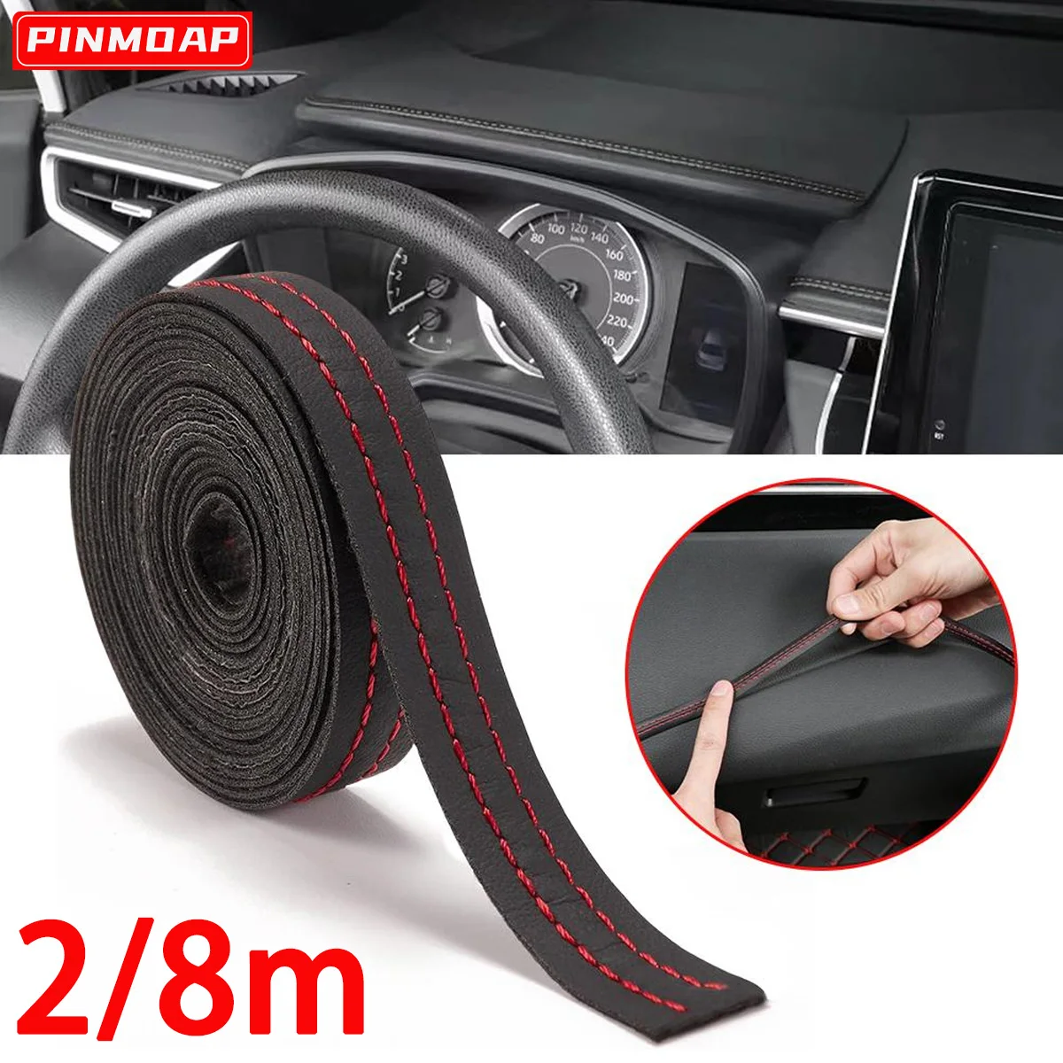 Universal Car Mouldings Trim PU Leather DIY Braid Decorative Line Strip for Door Dashboard Sticker 2/8m