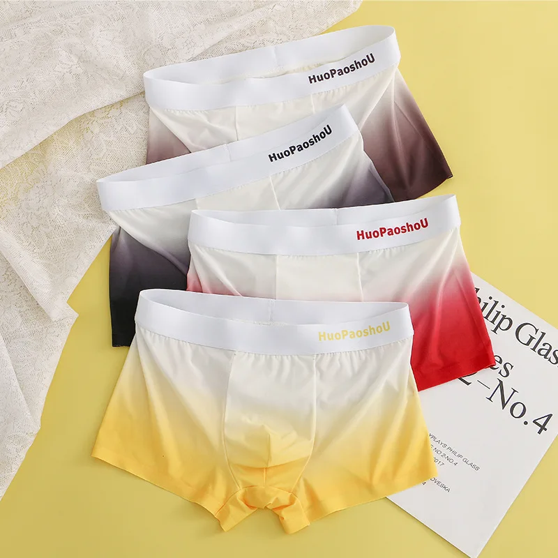 Male Gradient Boxers Shorts Seamless Fresh Colors Men's U Convex Pouch Boxer Underwear Boys Sexy Hombre Swimming Trunks Panties