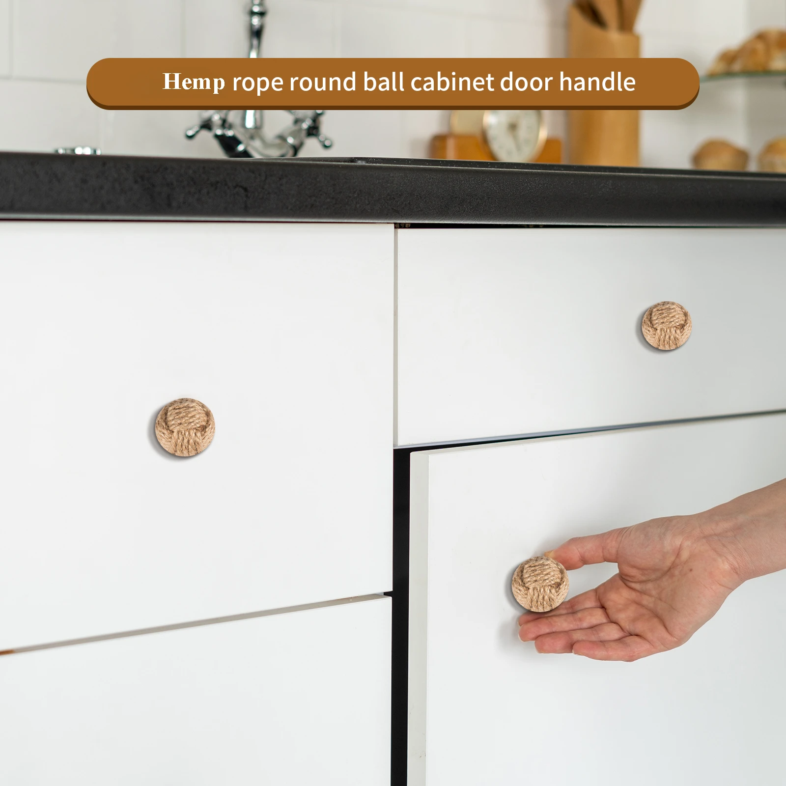 เชือกกัญชาลิ้นชักรอบ Handmade ตู้ Dresser จับไม้ตู้ครัวตู้เสื้อผ้าประตูดึงสําหรับเฟอร์นิเจอร์ 1