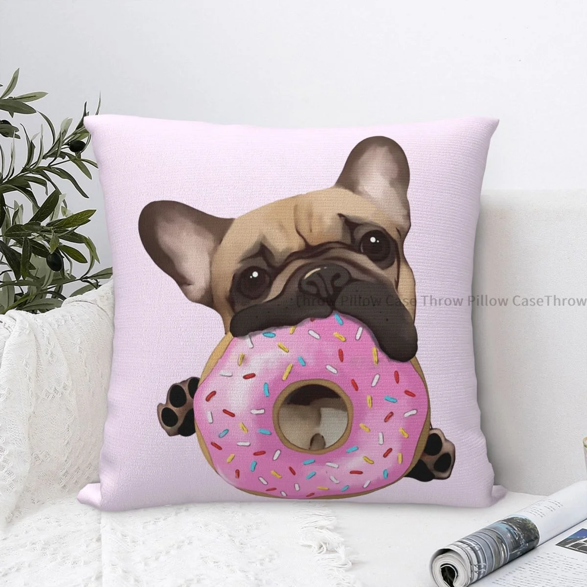 Lover Sweet Pink Donuts Cojines Bulldog Francese Frenchie Dog Throw Pillow Case Fodere Per Cuscini Home Sofa Chair Zaino Decorativo