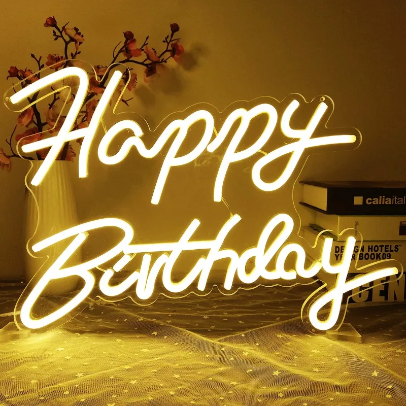 Ajoyferris Happy Birthday Neon Dimmable Light Neon Happy Birthday Sign Led Sign Light Up Sign Happy Birthday Backdrop