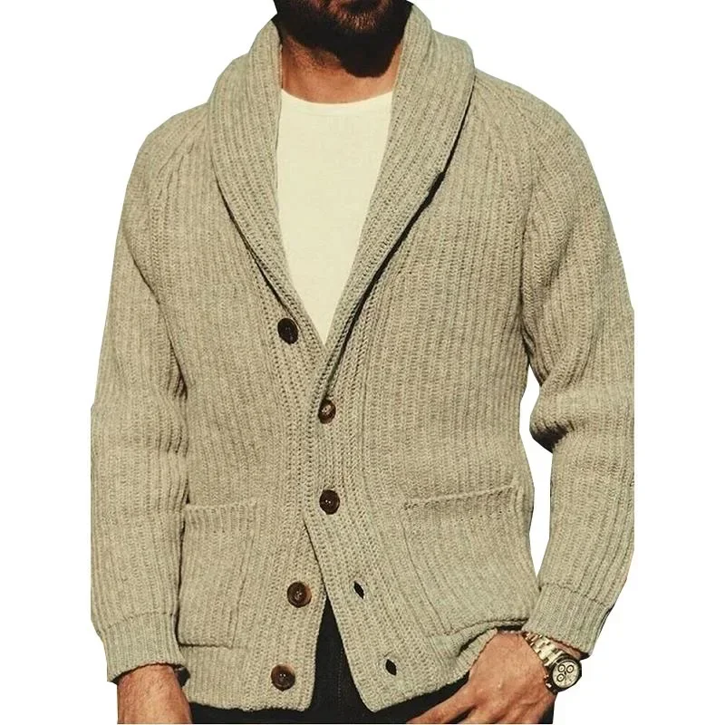 

Autumn Winter Mens Jackets Sweaters Solid Color Lapel Long Sleeve Retro Knit Cardigans Trend Chamarras Para Hombre