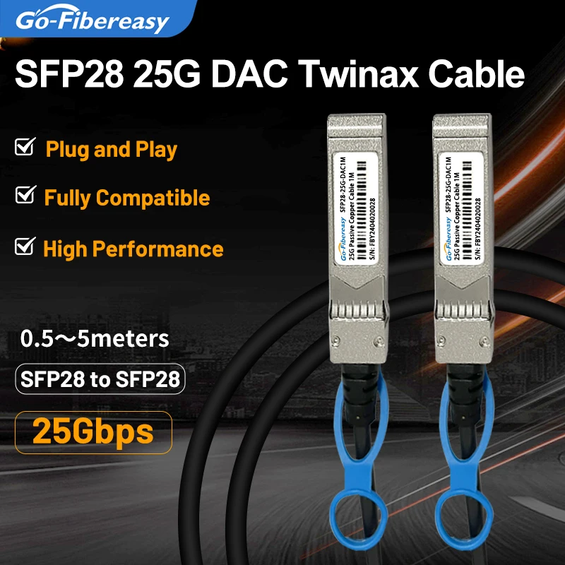 

25Gb SFP28 DAC Cable 0.5m,1m,2m,3m,5m 25GBASE-CU SFP DAC Twinax Passive Direct Attach Copper For Mikrotik,Huawei,Mallonax Card