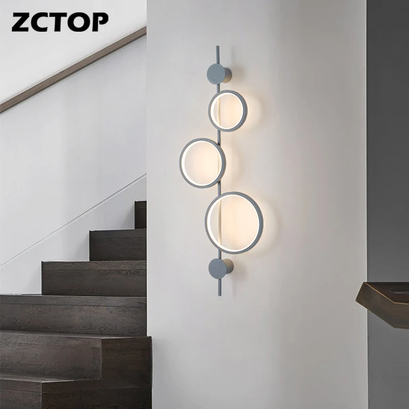 

Modern Led Wall Lamps Round Rings Wall Sconces AC110V 220V For Living Room Background Bedroom Bedside Decor Wall Lights Fixtures