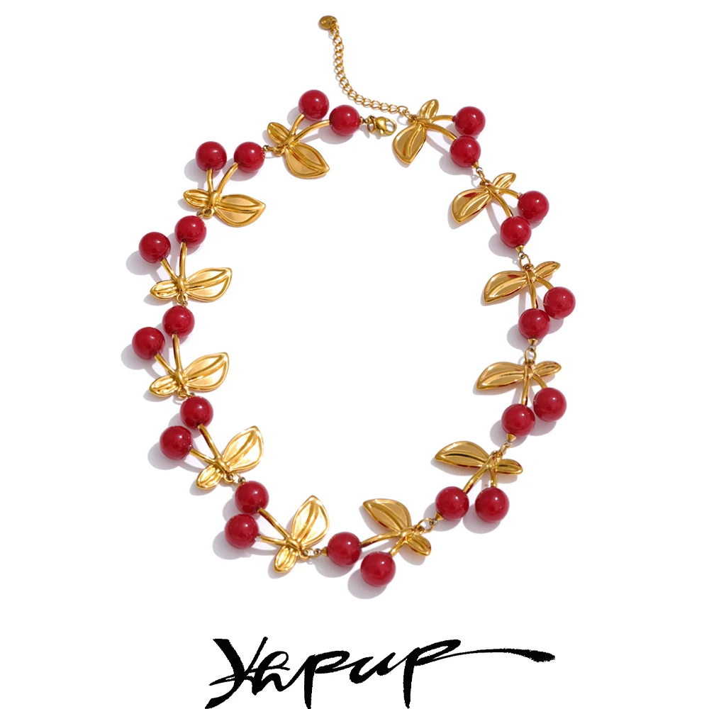 Exclusive Red Resin Cherry Trendy Fashion Stainless Steel for Women