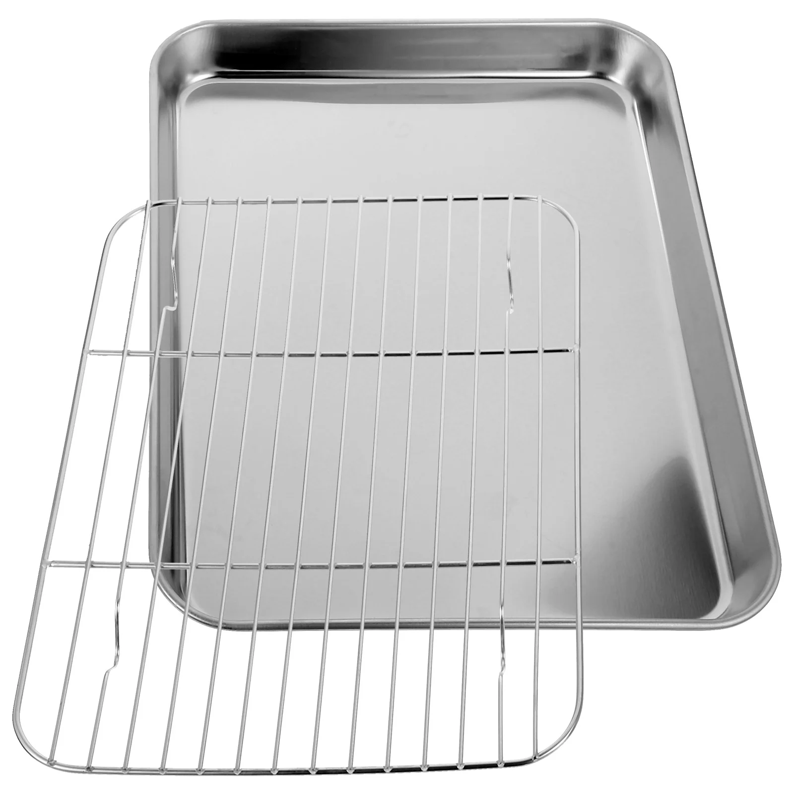 

2 Pieces/Set Rectangular Baking Tray Stainless Steel Baking Pan Sheet with Removable Cooling Rack - 26x20x25cm