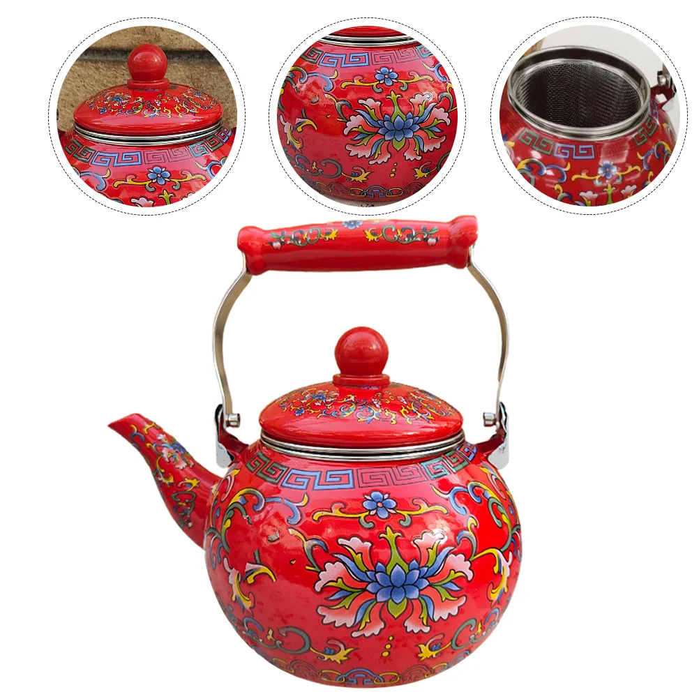 

Doitool Ceramic Enamel Tea Kettle 2.2L Large Porcelain Enameled Teakettle Floral Teapot Stovetop Hot Water Kettle Pot