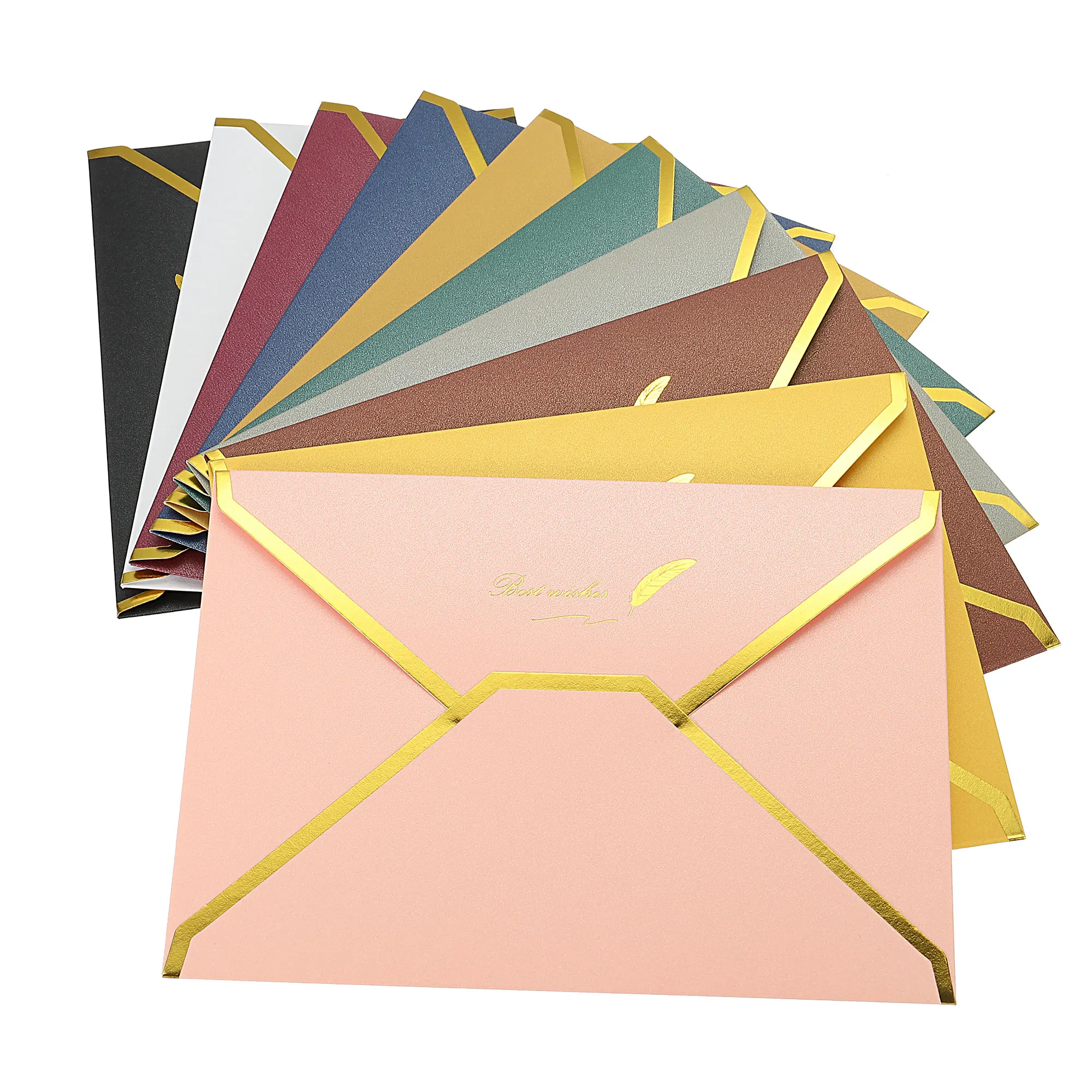 

20Pcs V Flap Envelopes 7 x 5'' Pearl-coated Paper Luxury Style Gold Border Greeting Card Envelope for Wedding Party Invitation