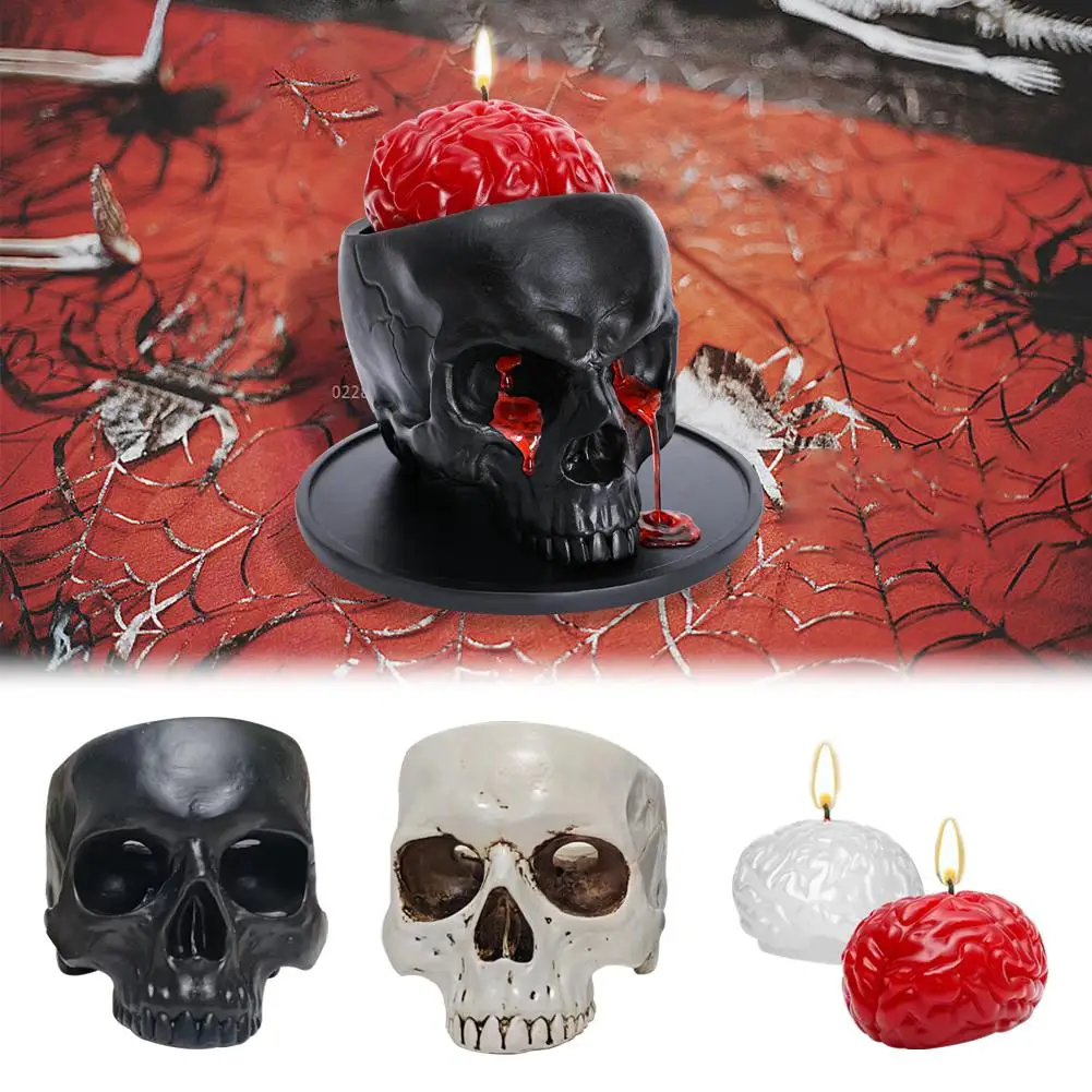 

Skull Candle Holder - Scented Halloween Candles - Skull Bleeding Skull Holder Candle Pot- Decor Candles Decor - Planter - N M1S4