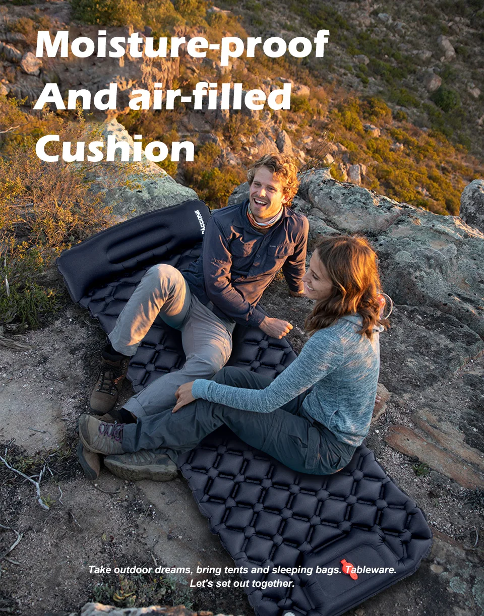 PACOONE Outdoor Camping Sleeping Pad Inflatable Mattress with Pillows Ultralight Air Mat Built-in Inflator Pump Travel Hiking