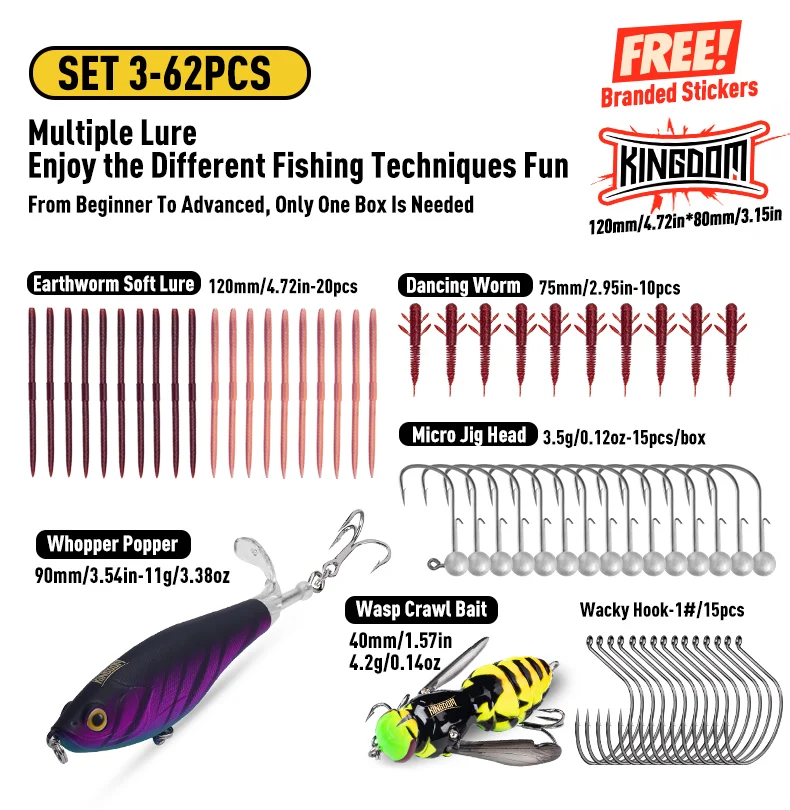Kingdom Fishing 5 Stück 62 Stück 132 Stück Angelköder-Set für Forelle/Hecht/Barsch, künstliches Multi-Köder-Angelset, individuell verpackte Tackle-Box – Detail 10