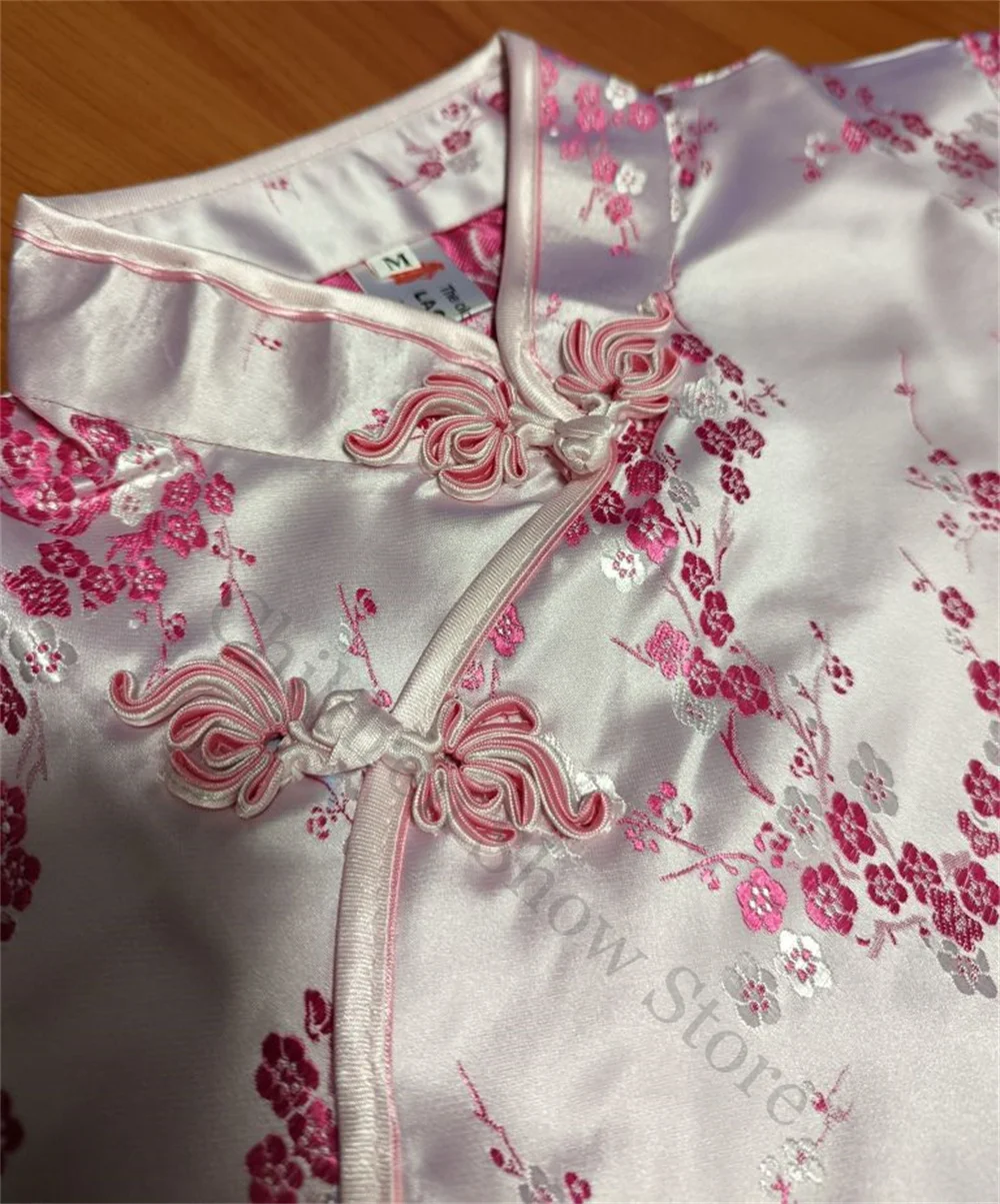 Lake Blue Tang Clothes Lady Slim Qipao Tops Vintage Mandarin Collar Shirt Chinese Style Costume Oversize Blouse Satin Clothing women satin blouse women chinese shirt