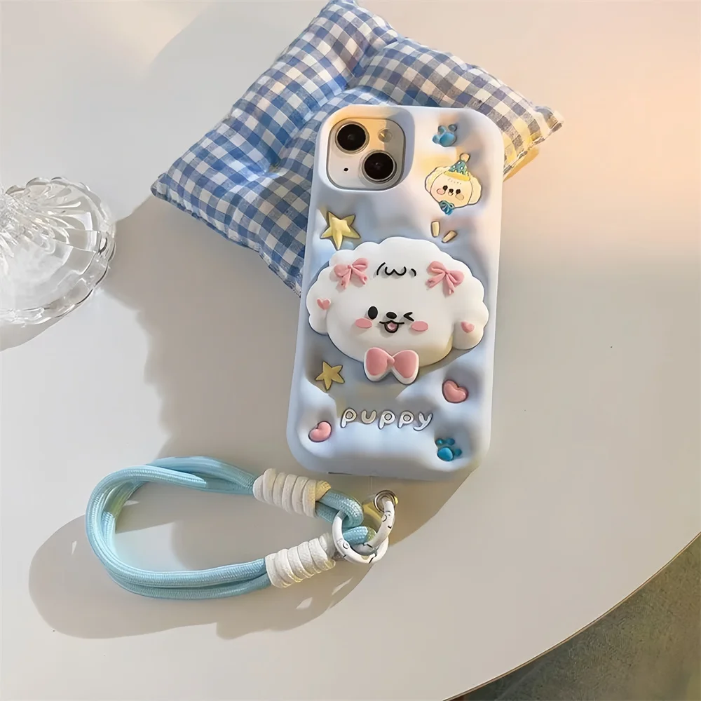 Wrist Strap Cartoon Puppy Bracket Silicone Phone Case