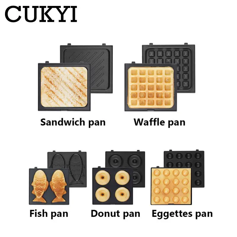 Multifunctional Sandwich Breakfast Machine with Timer Double side Fast Heating Waffle Eggettes Donut Maker Washable Baking Tray 3