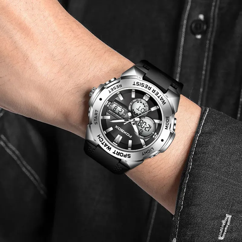 Mens Watches To Luxury Brand Men Silicone Strap Sport Watches FOXBOX Men Quartz LED Digital Clock Waterproof Military WristWatch