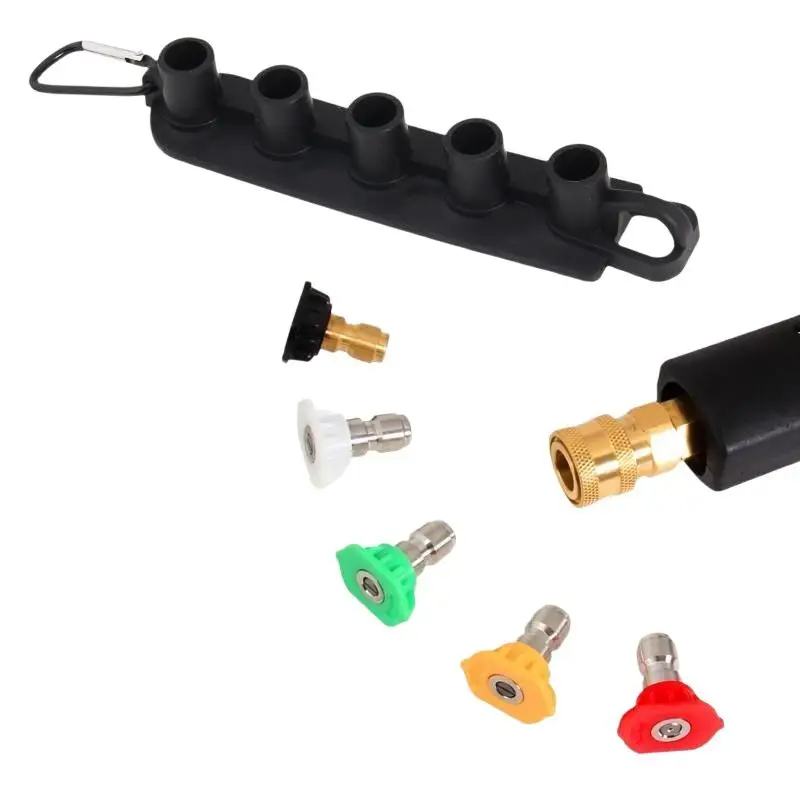 다중 각도 노즐 1/4인치 퀵 커넥트(범용 압력 세척기 팁 포함) 노즐 홀더 5가지 스프레이 노즐 팁