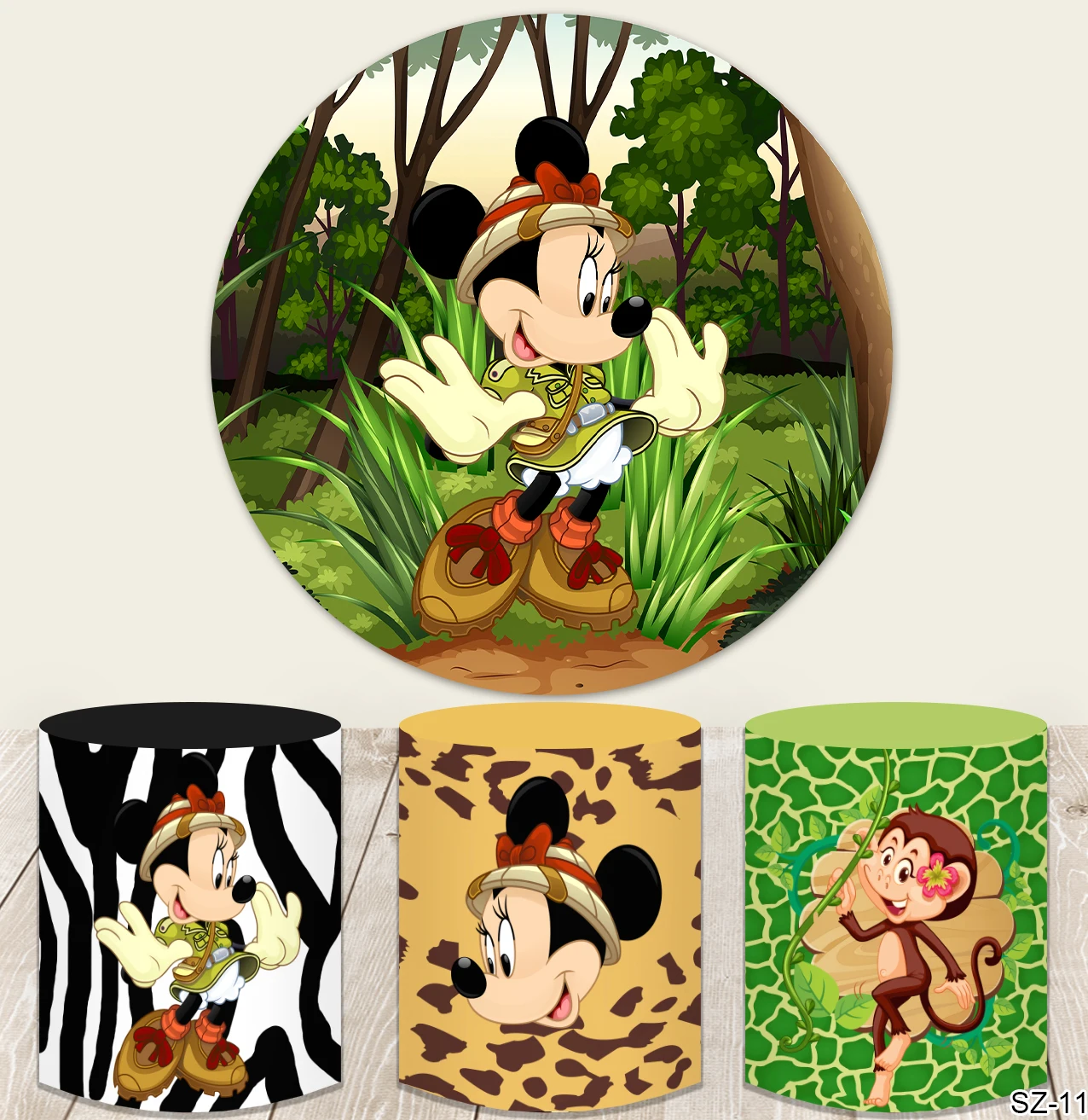 

Safari Mickey Minnie Arch Round Backdrop Cover Party Decoration Custom Boy Girl Birthday Background Photo Studio Wall