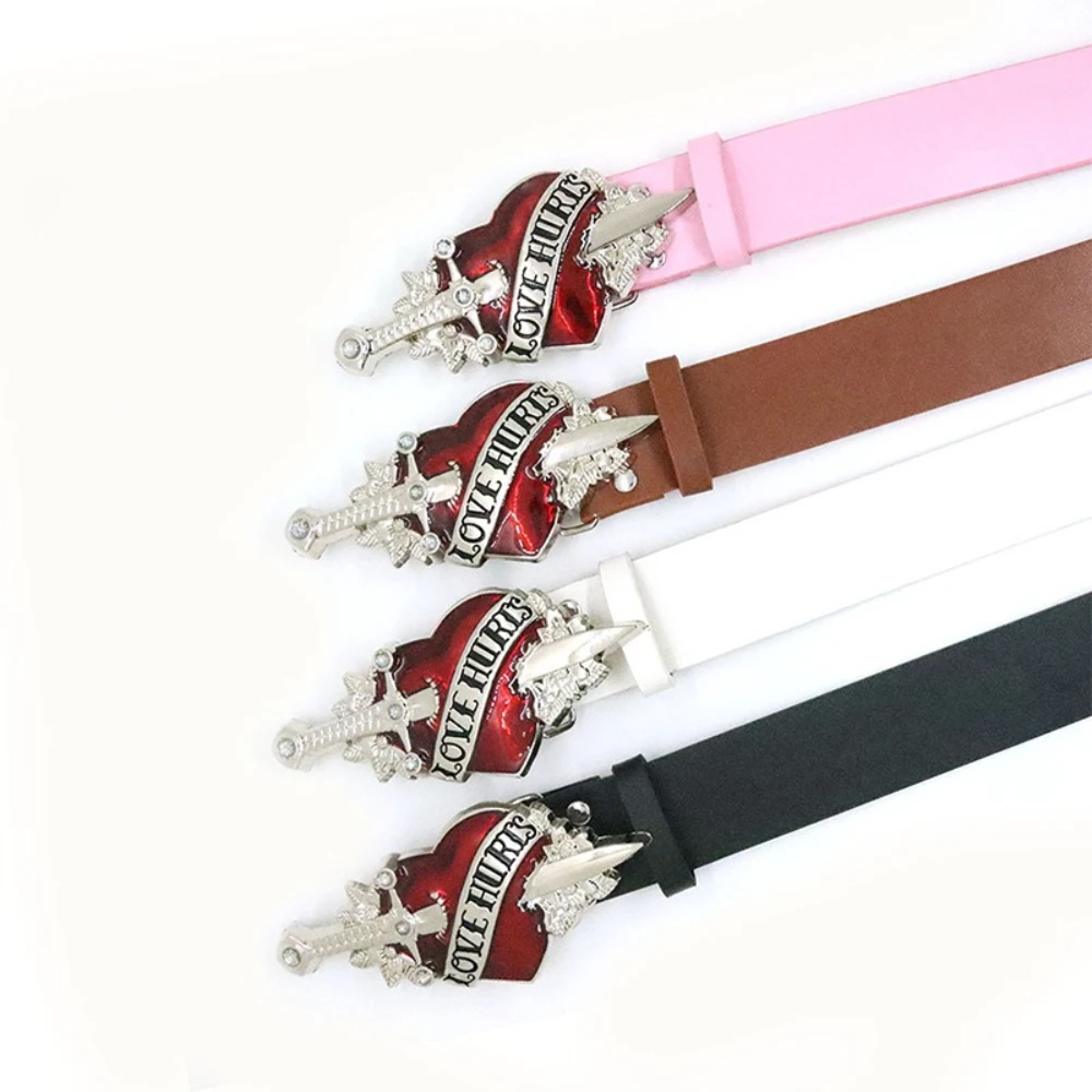 고딕 Y2K 하트 소드 러브 페인 버클 메탈 아연 합금 벨트 버클 패션 청바지 가죽 벨트 장식 액세서리