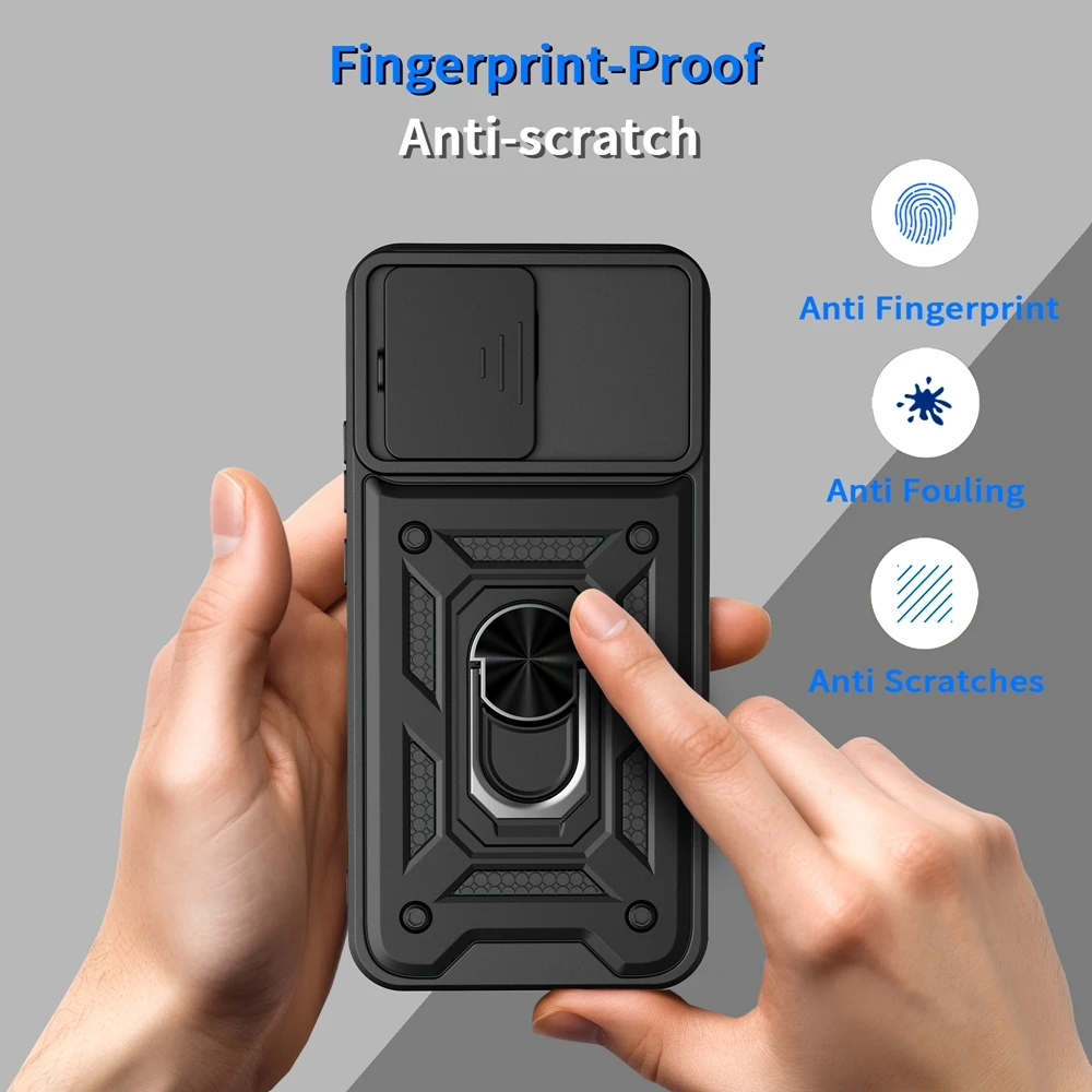 Armor Magnetic Ring Shockproof Case with Slide Camera Protection