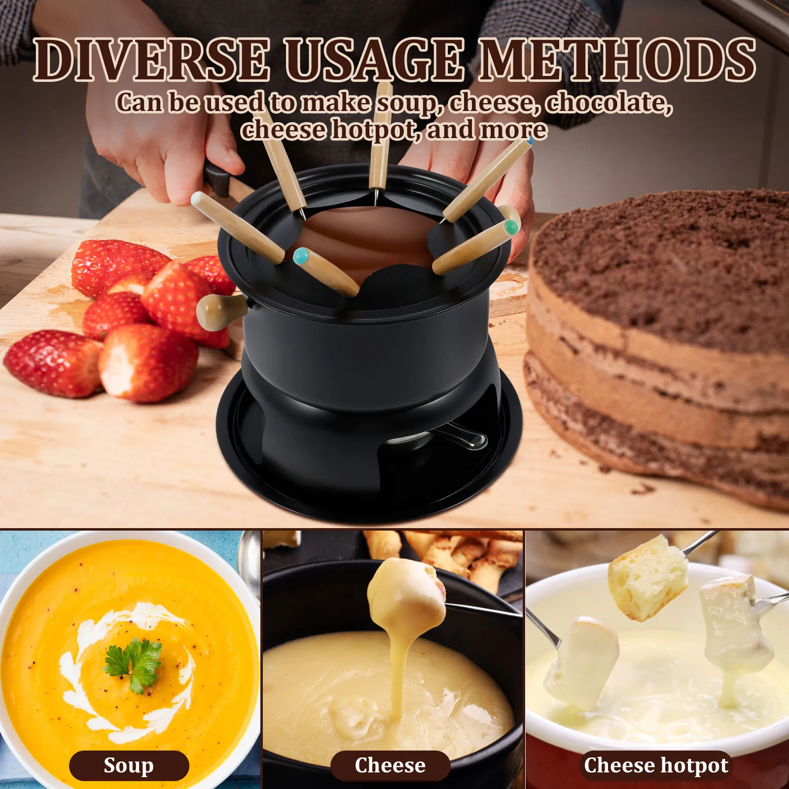 Cheese Chocolates Fondue Versatile Fondue Melting Pot Kit Stainless Steel Pot Set Even Heating Cooking Hot