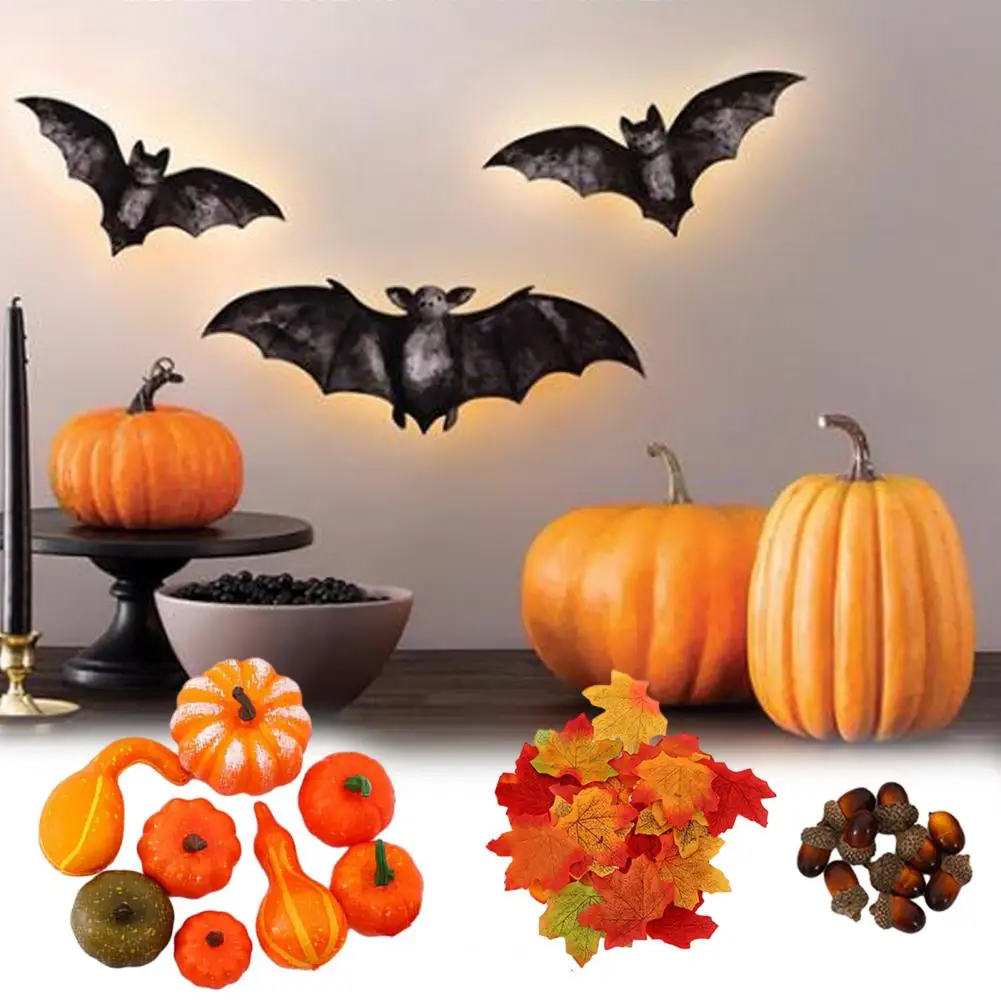 

Faux Pumpkin Harvest Decoration Festive Thanksgiving Decor Realistic Artificial Pumpkin Set with Maple Leaves Acorns for Home