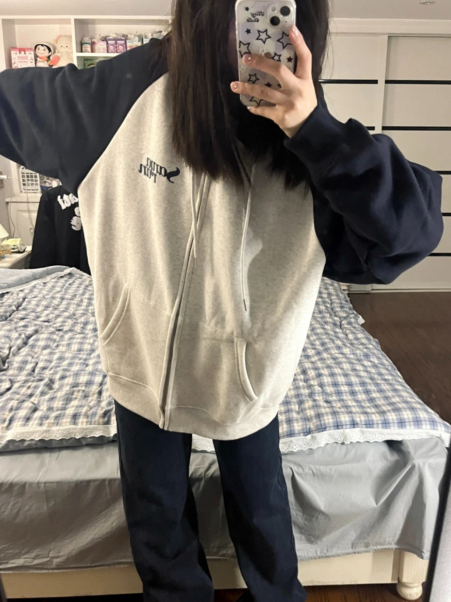 Deeptown Harajuku Zip Up Hoodies Women Korean Fashion Streetwear Hooded Sweatshirts Female Kpop Vintage Tops Spring And Autumn