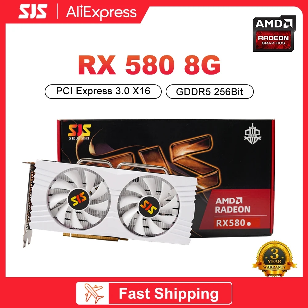 

Видеокарта SJS RX580 8 Гб GPU GDDR5 256Bit 8Pin PCIE 3,0 × 16 для майнинга, игровой настольный компьютер, видеокарта