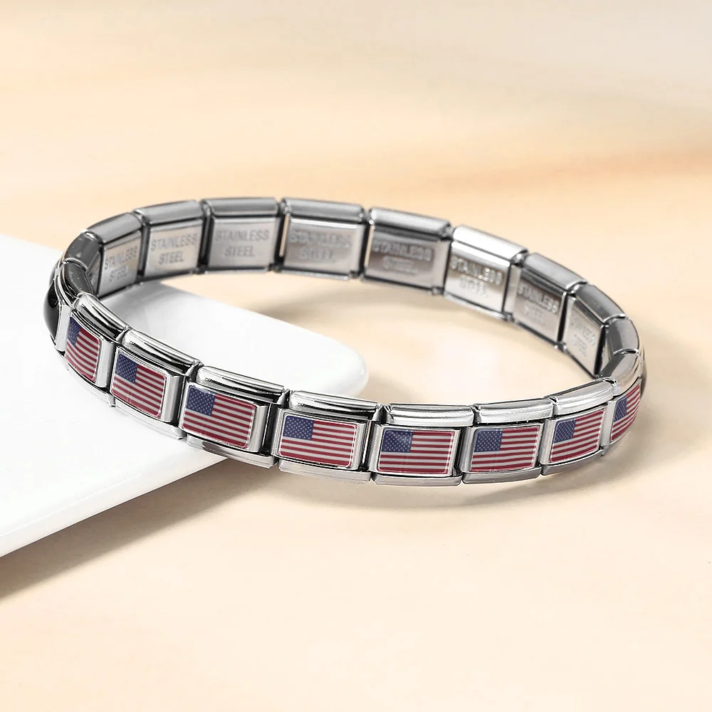 Stainless Steel Bracelet Classic World National Flag Italian Charm Link Fit 9mm Fashion Women Men Jewelry DIY Bead Making